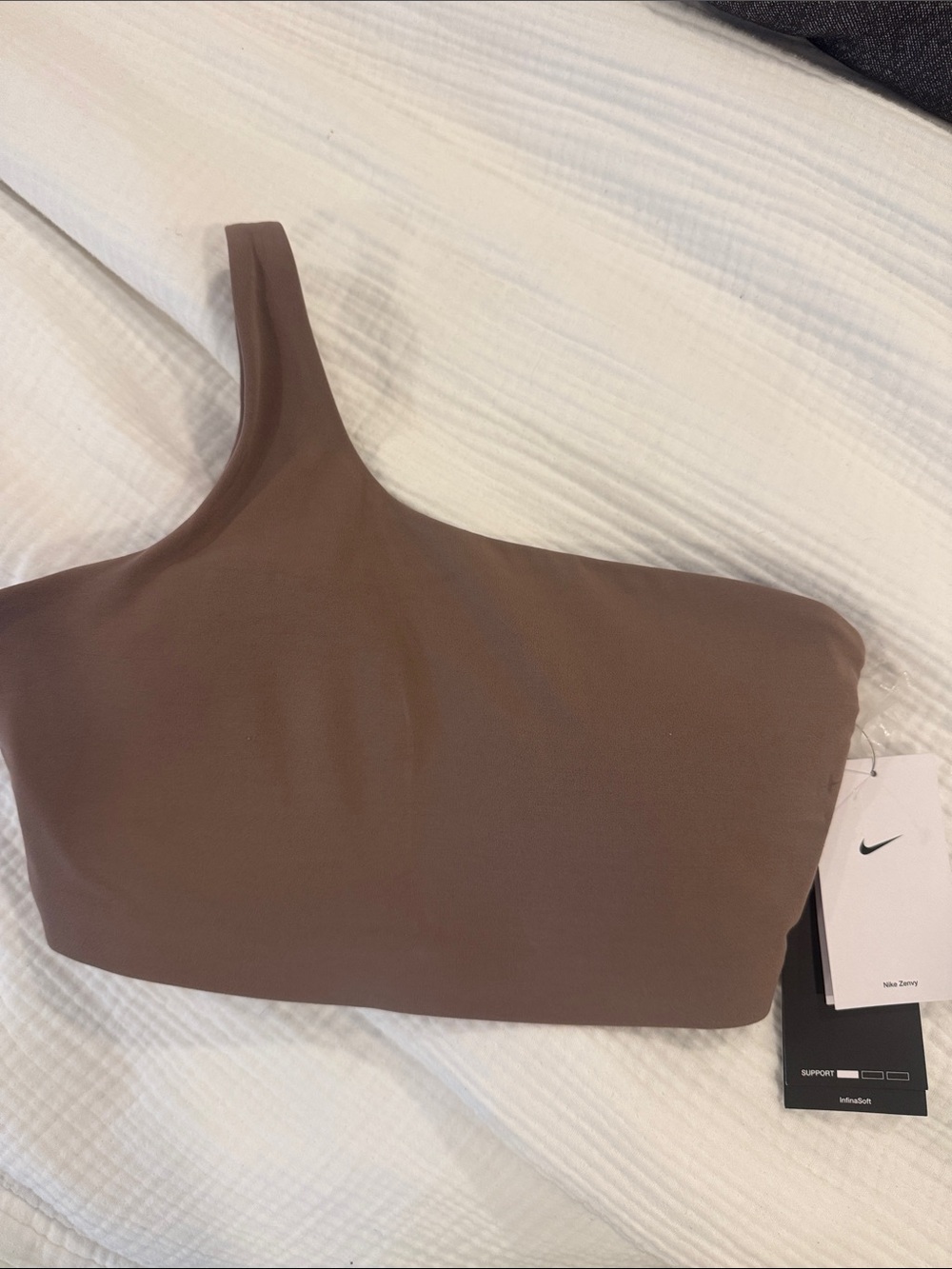 Nike One-Shoulder Crop Top in Chocolate Brown